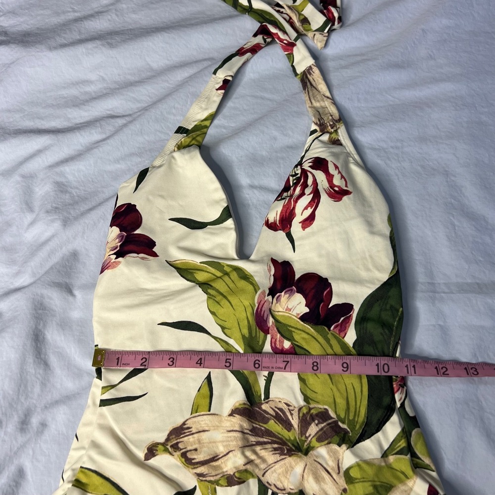 Robin Piccone Moana Floral Plunge One Piece Halter Swimsuit Tropical NEW - Picture 8 of 14